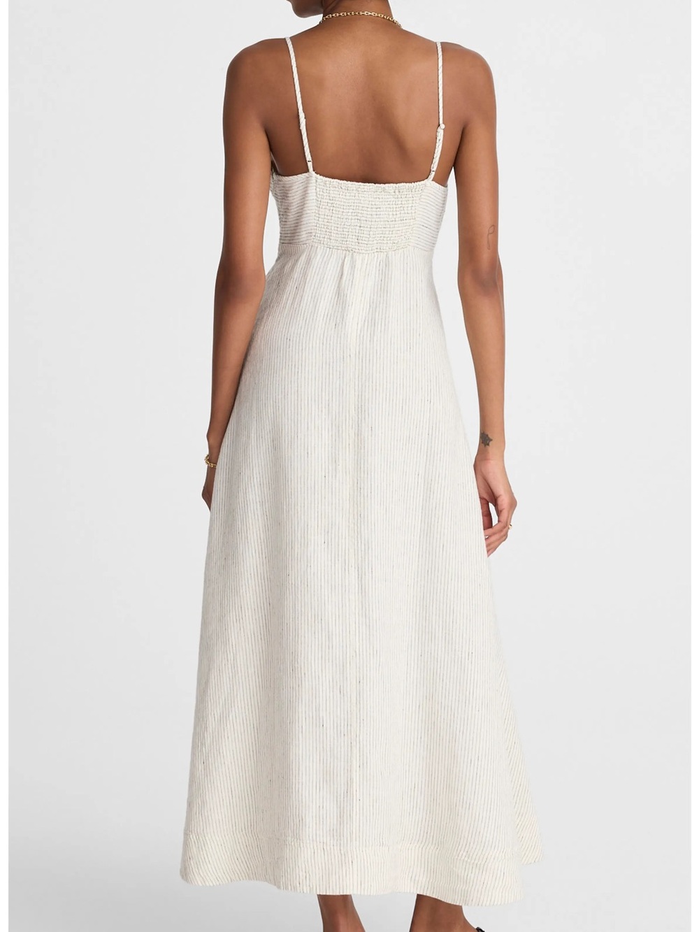 NWT Madewell Stripe Empire Waist Midi Dress in 100% Linen - Medium Cream - Picture 2 of 7